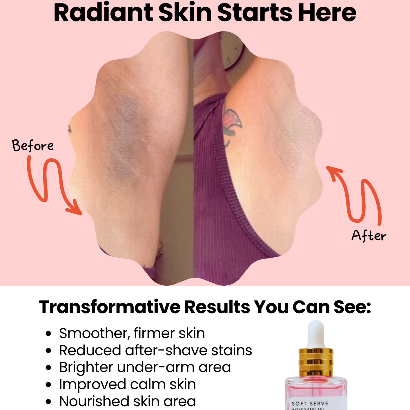 Advertisement for Oezoez skin care product showing before and after effects on skin.